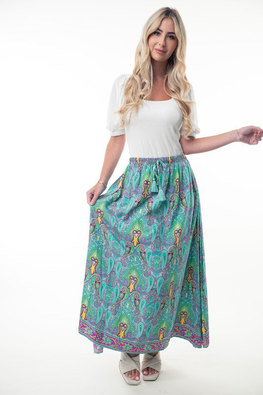 Printed Elastic Waist Band Long Skirt