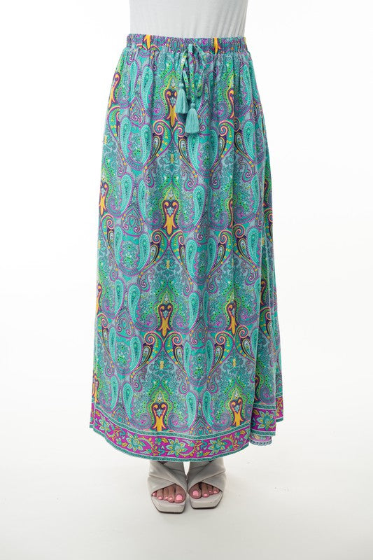 Printed Elastic Waist Band Long Skirt
