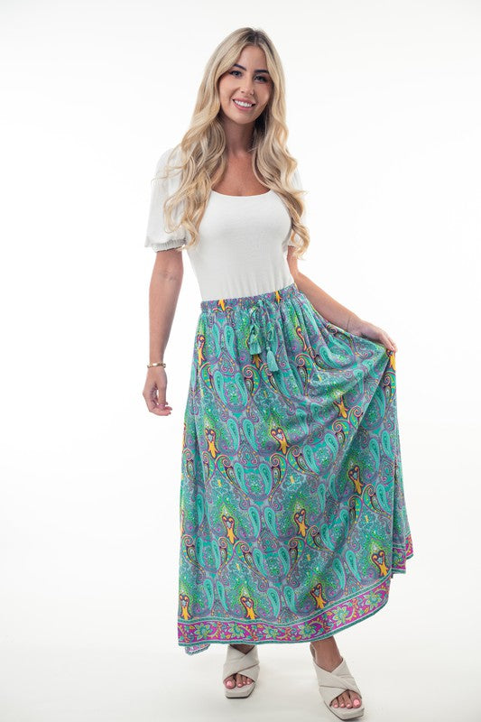 Printed Elastic Waist Band Long Skirt