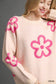 Knit Sweater with Pink Floral Accents
