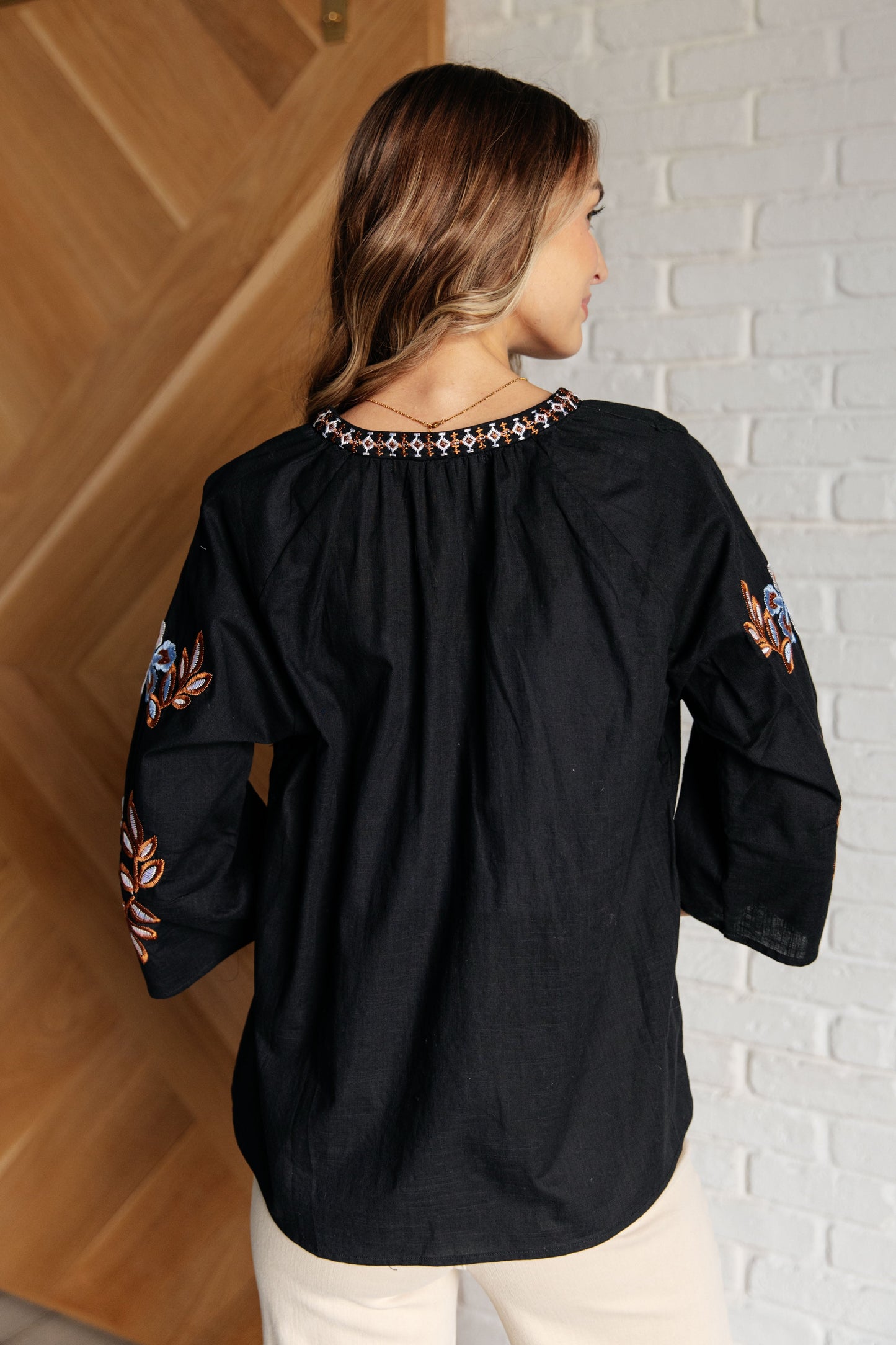 Embroidered V-Neck Blouse