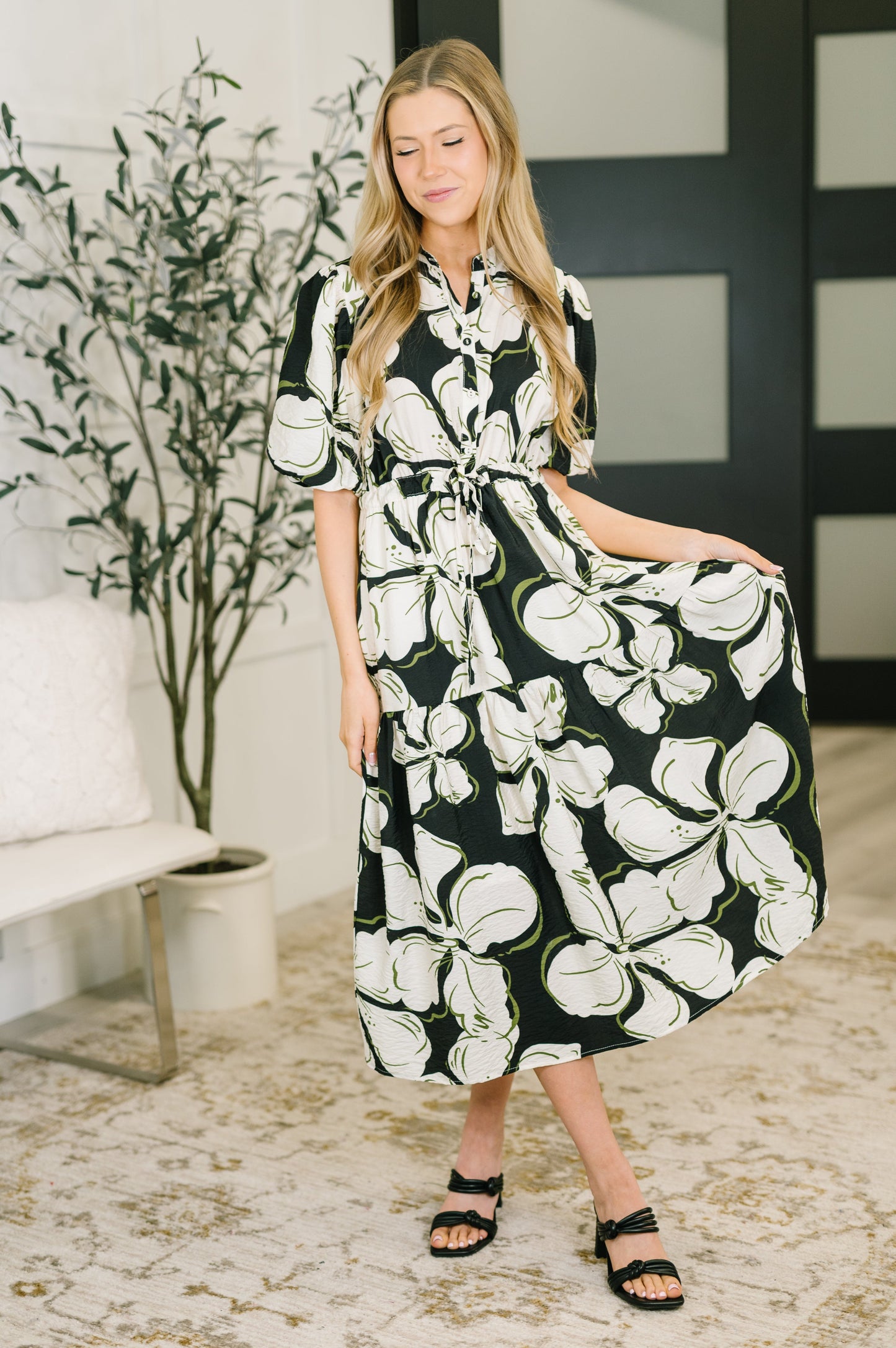Puff Sleeve Midi Dress