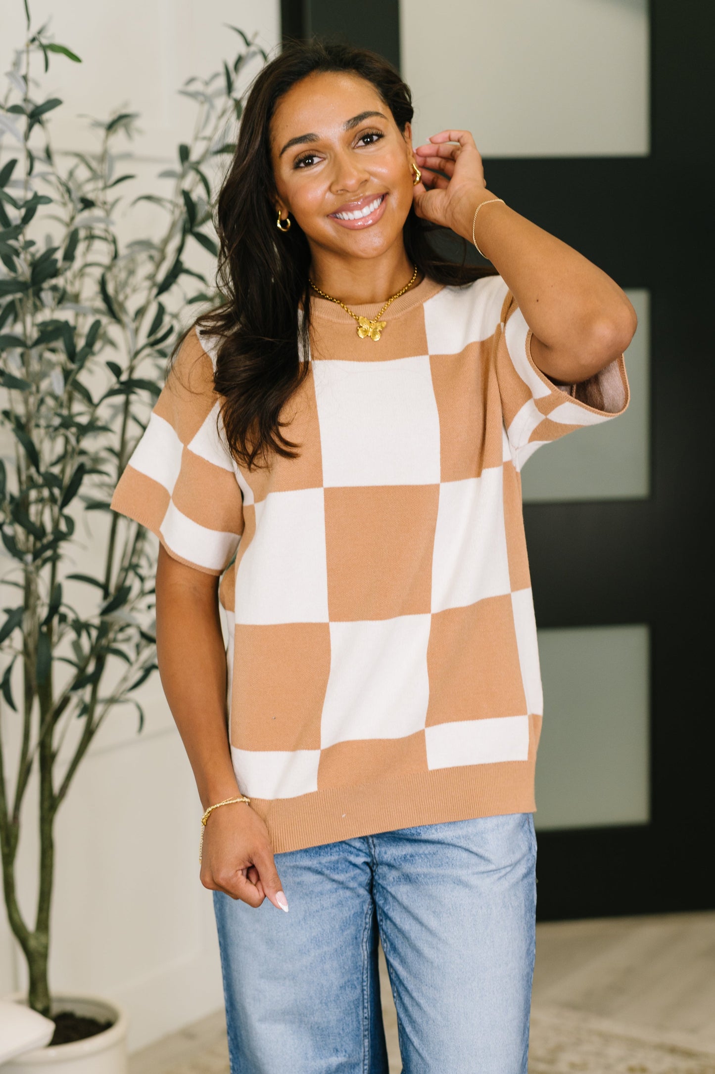 Checkered Relaxed Fit Sweater