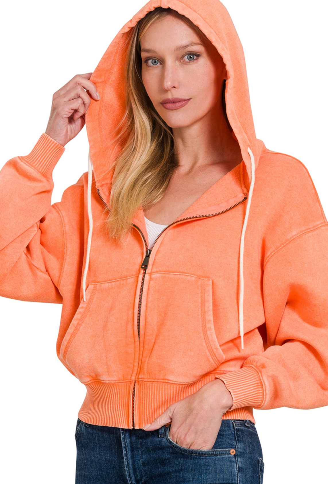 Acid Wash orange Zip-Up Hoodie – Everyday Chic Comfort