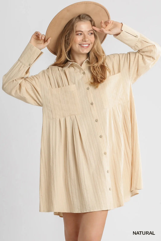 Cozy Cotton Button-Up Dress – Natural