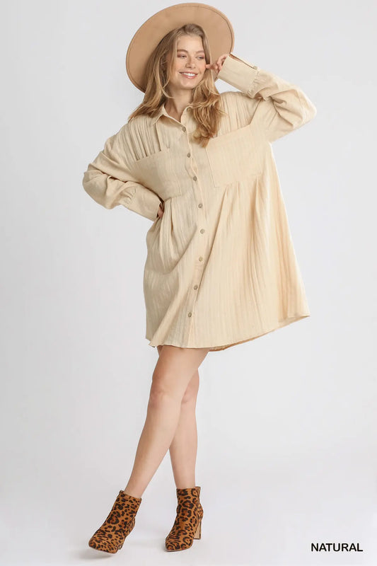Cozy Cotton Button-Up Dress – Natural
