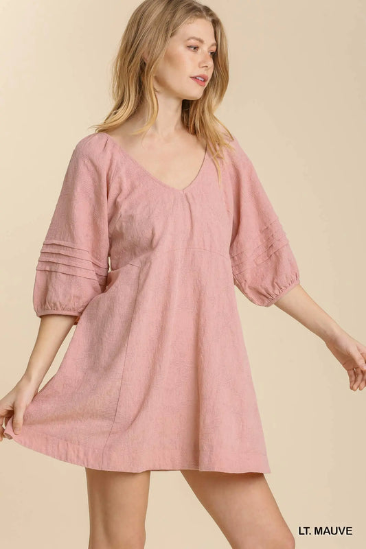 Lt Mauve Textured V-Neck Dress