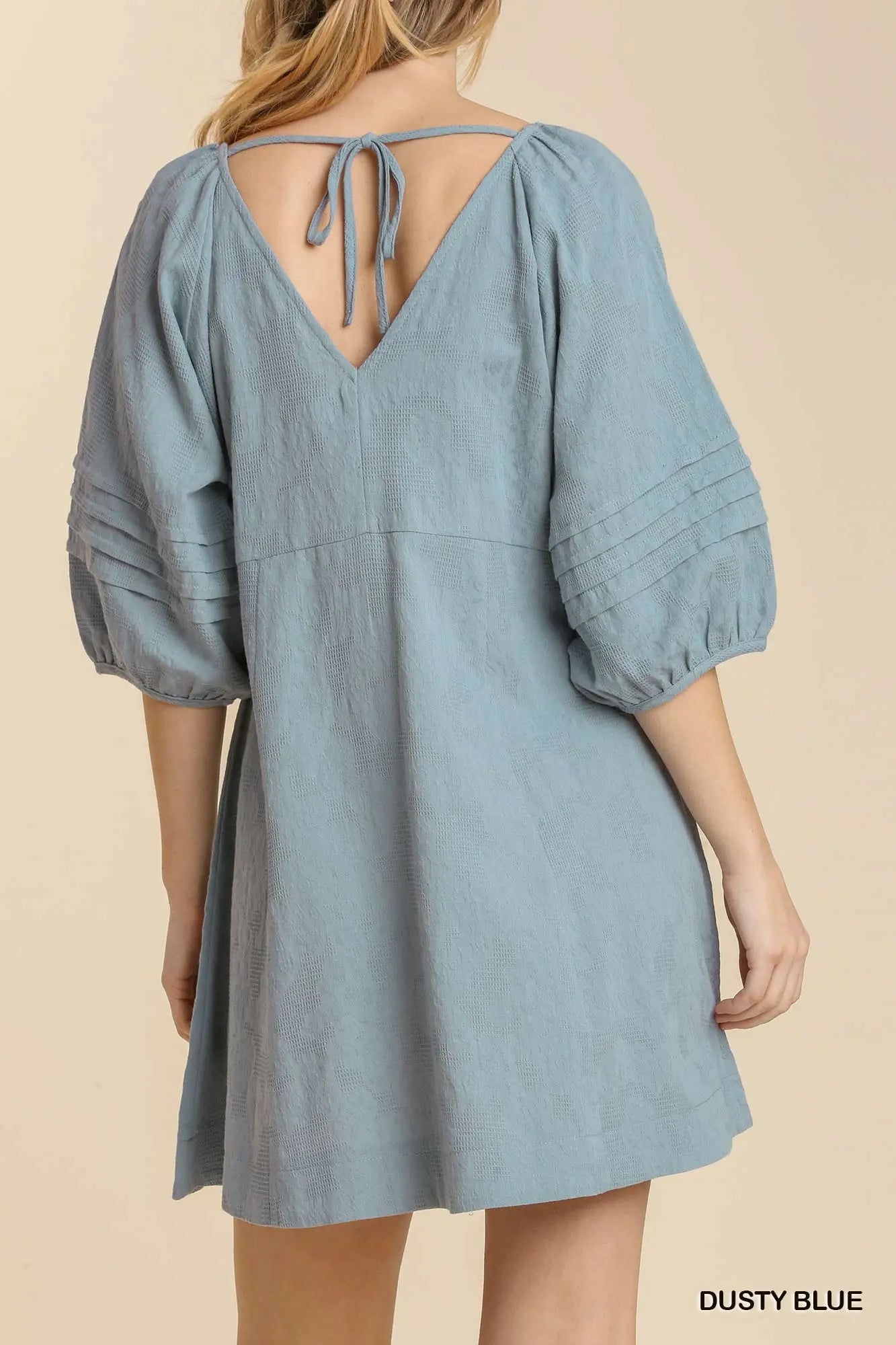Dusty Blue Textured V-Neck Dress