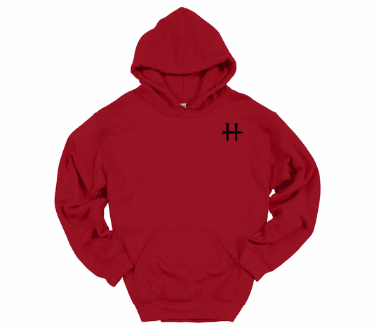 Faith Over Flag Hoodie – Red | Black Flag & Black “H”