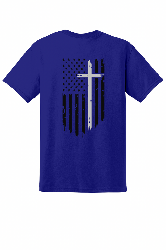 Men’s Faith Over Flag T-Shirt – Royal Blue | Black Flag & White Cross