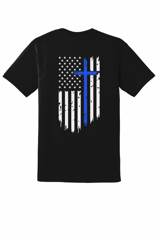 Men’s Faith Over Flag T-Shirt – Black | White Flag & Dark Blue Cross