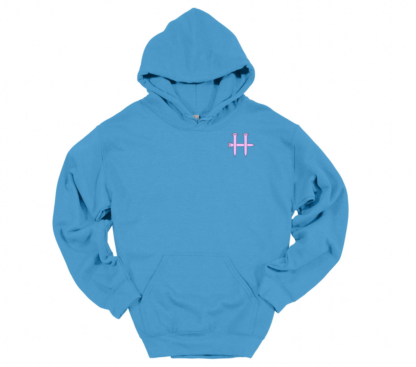 Women’s Baby Blue Humble Hoodie – Pink Cross & H with White Flag