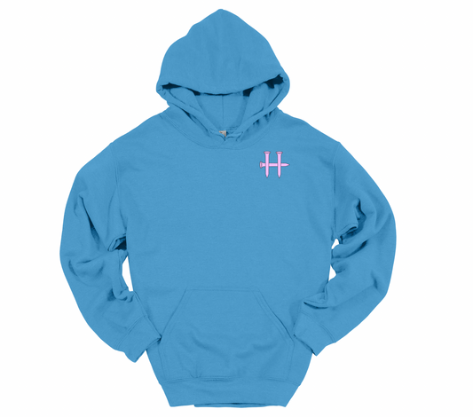 Women’s Baby Blue Humble Hoodie – Pink Cross & H with White Flag
