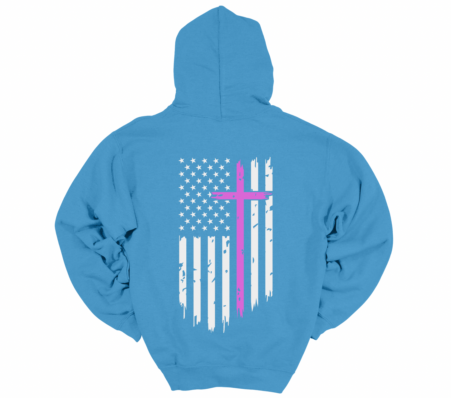 Women’s Baby Blue Humble Hoodie – Pink Cross & H with White Flag
