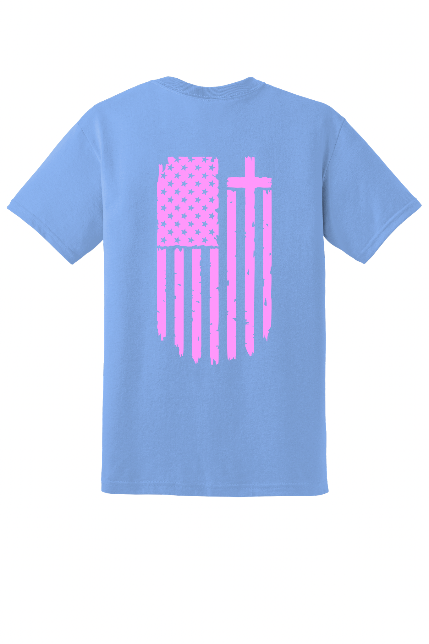Carolina Blue Humble Tee – Neon Pink Flag, Cross & H