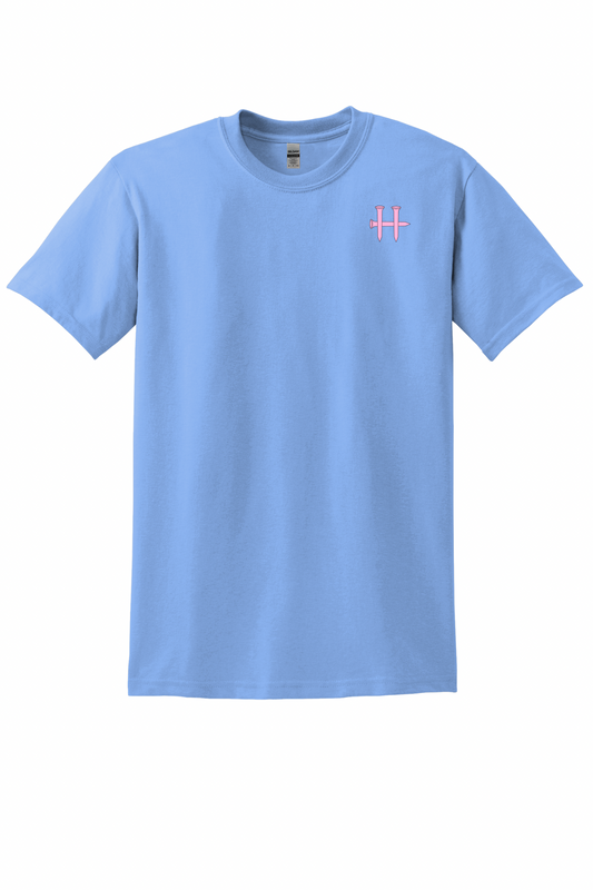 Carolina Blue Humble Tee – Neon Pink Flag, Cross & H