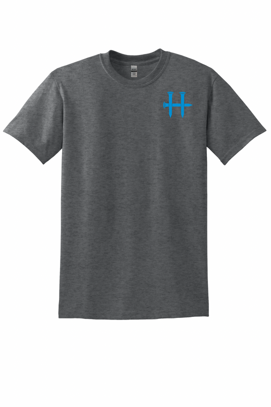 Charcoal Humble Tee – Bright Blue Flag, Cross & H