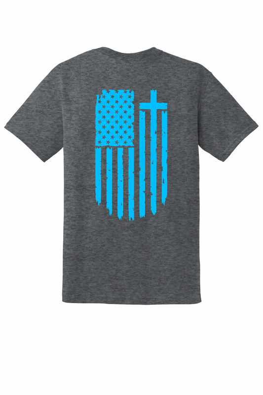 Charcoal Humble Tee – Bright Blue Flag, Cross & H