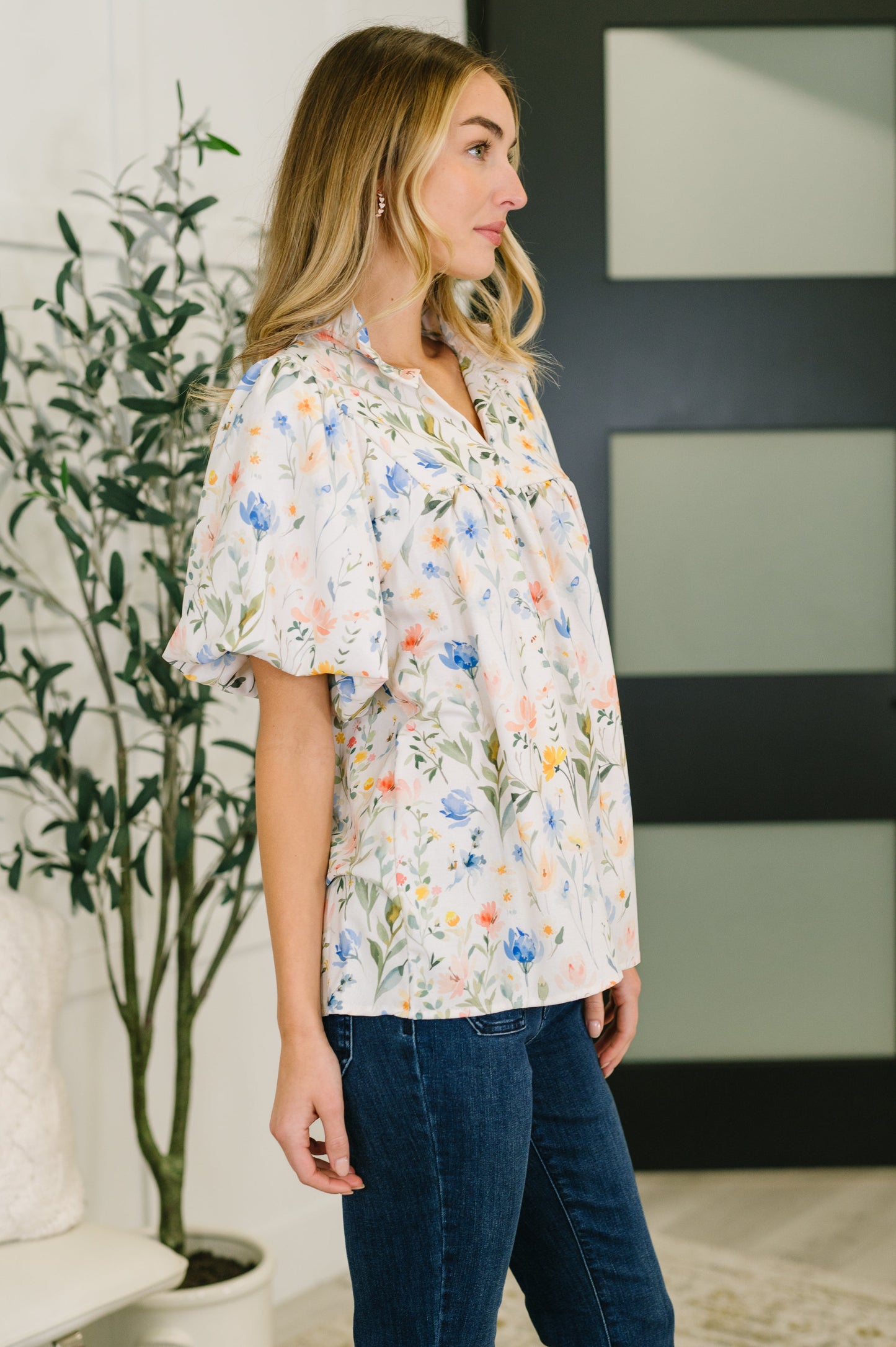 Notch Neck Floral Blouse