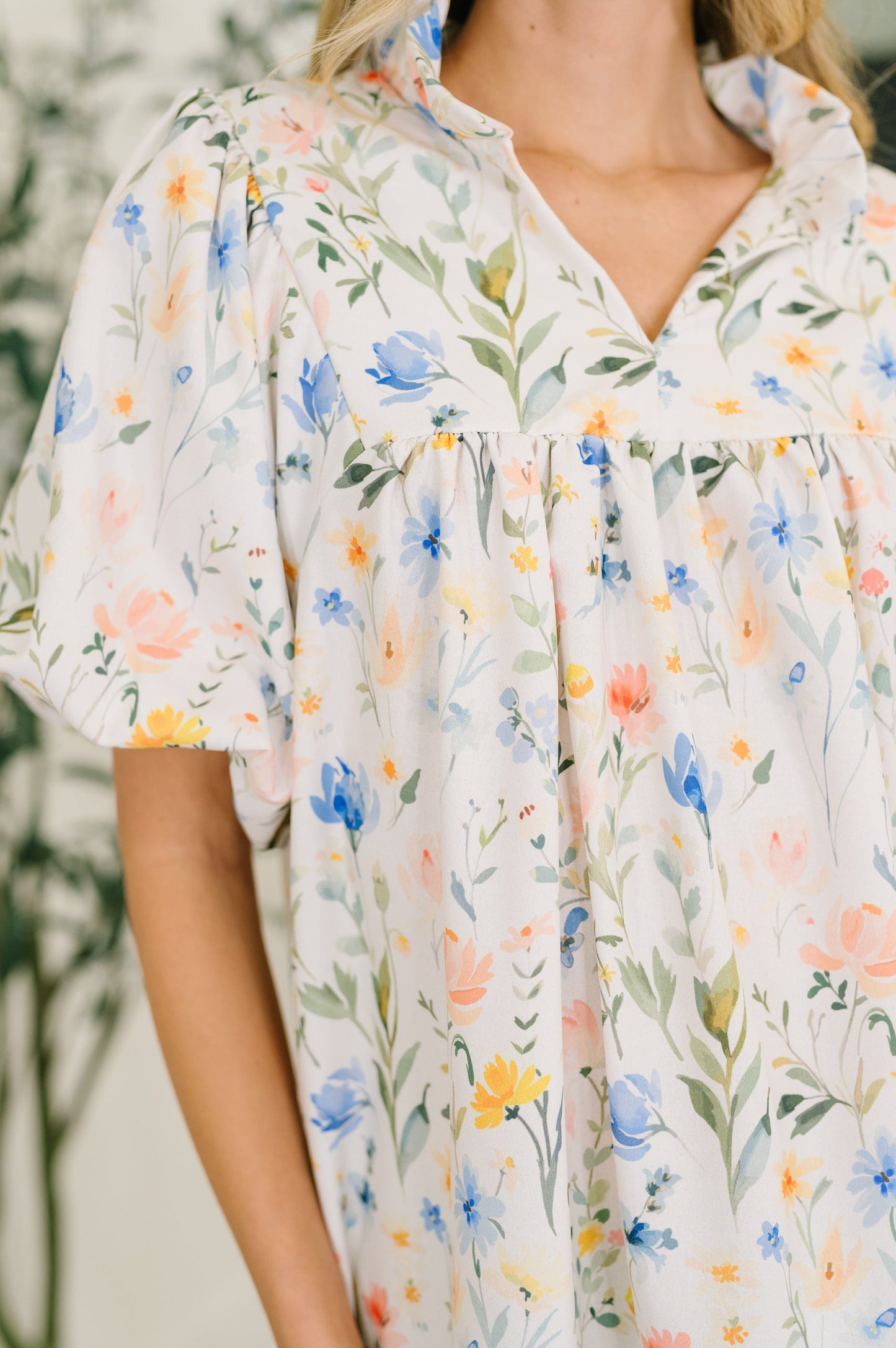Notch Neck Floral Blouse