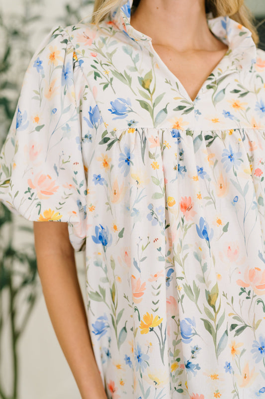 Notch Neck Floral Blouse