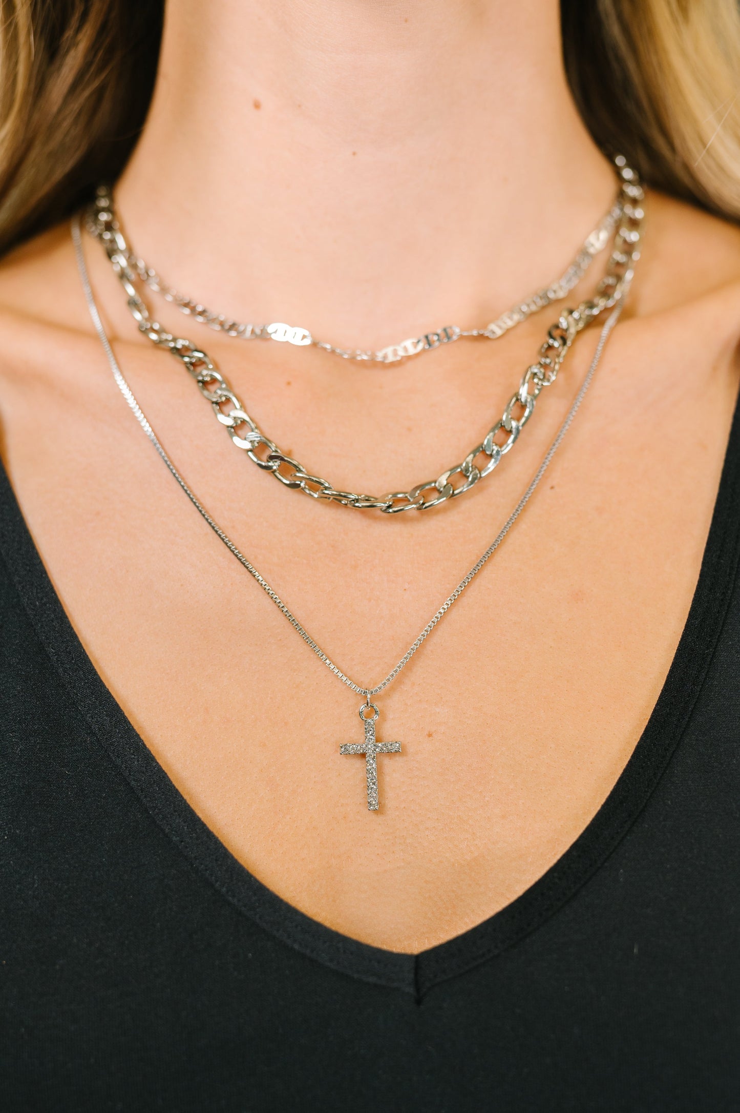 Layered Faith Necklace in Silver