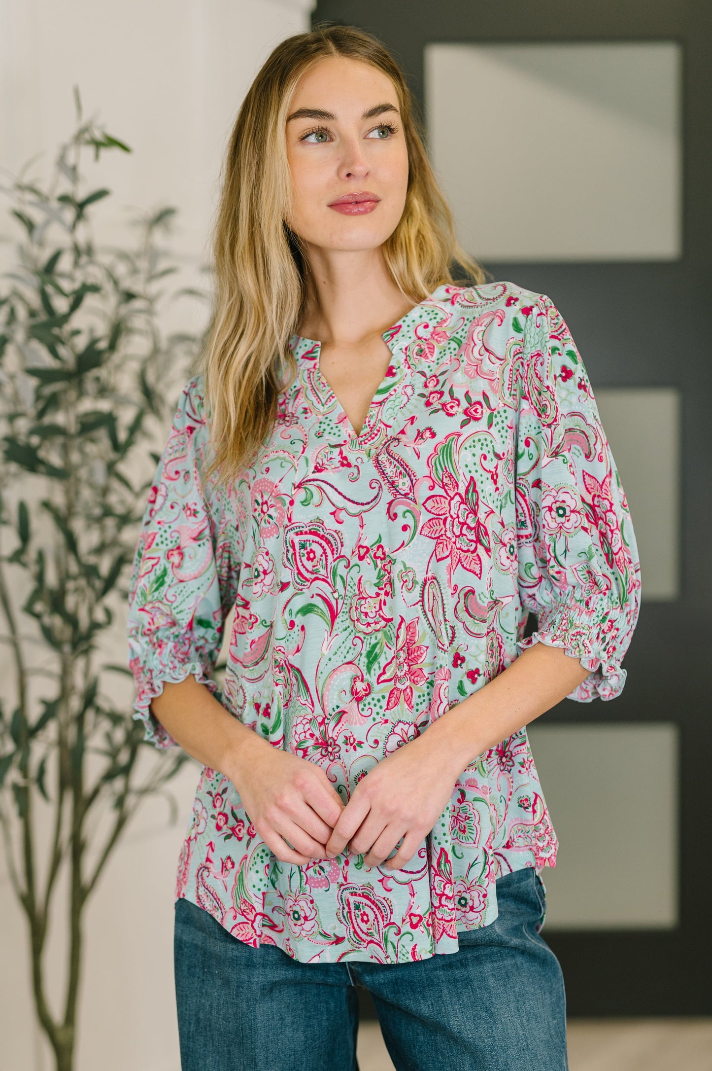 Lizzy Smock Top in Floral Paisley