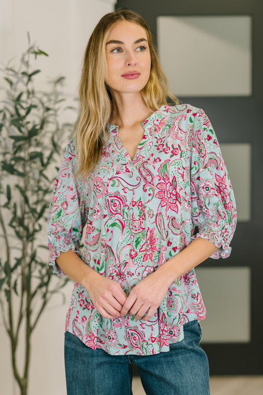Lizzy Smock Top in Floral Paisley