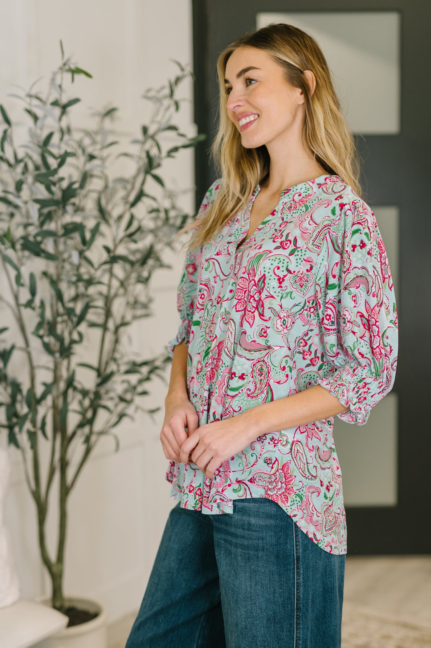 Lizzy Smock Top in Floral Paisley