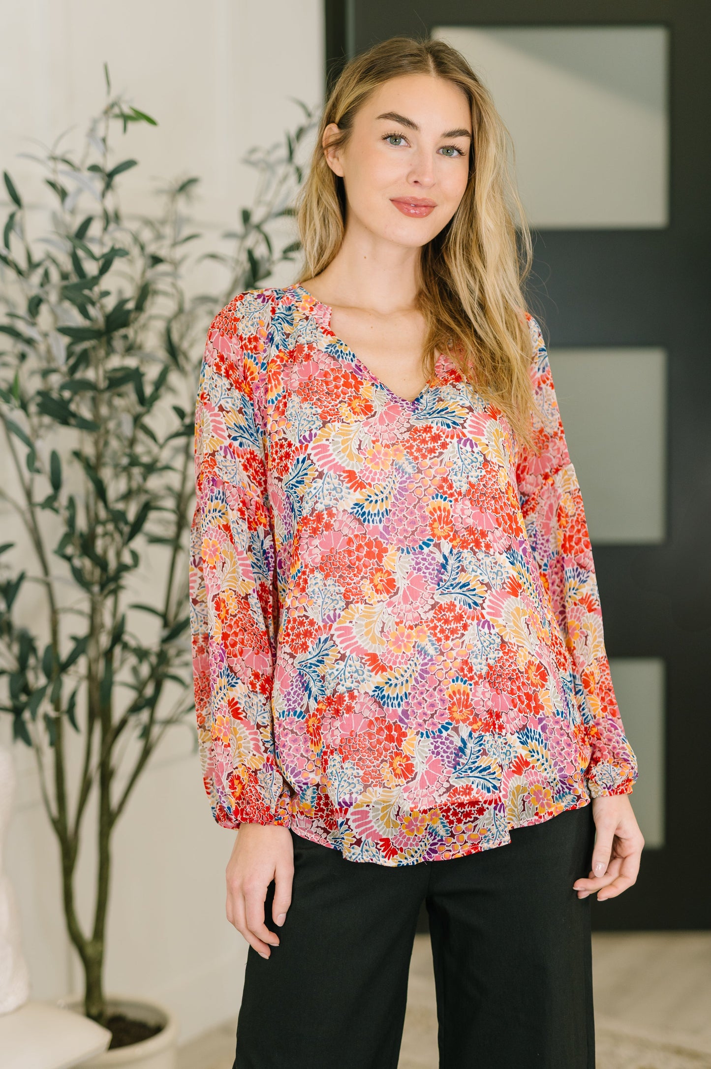 V-Neck Puff Sleeve Blouse
