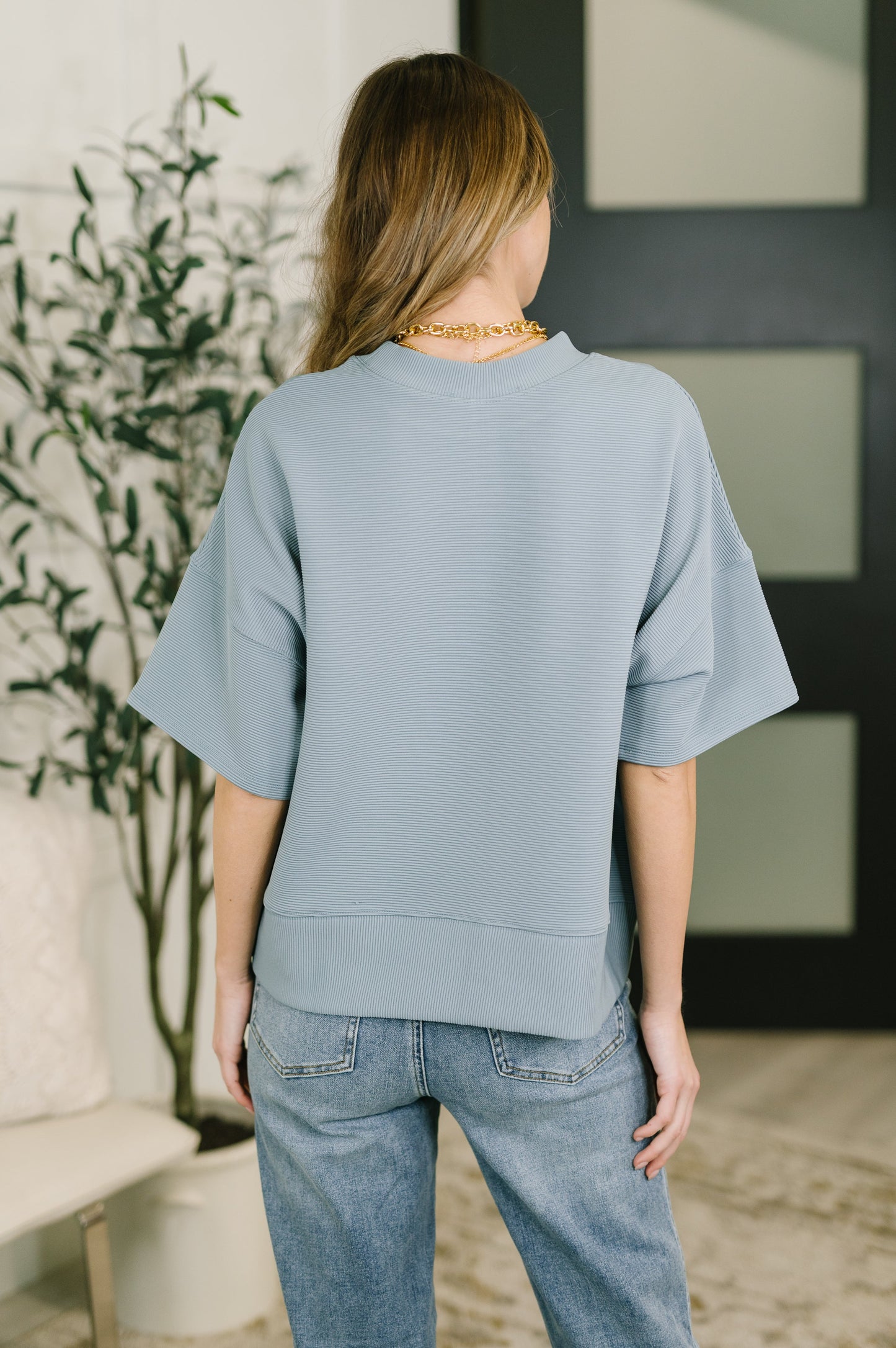 Sense of Clarity Boxy Top in Blue Grey