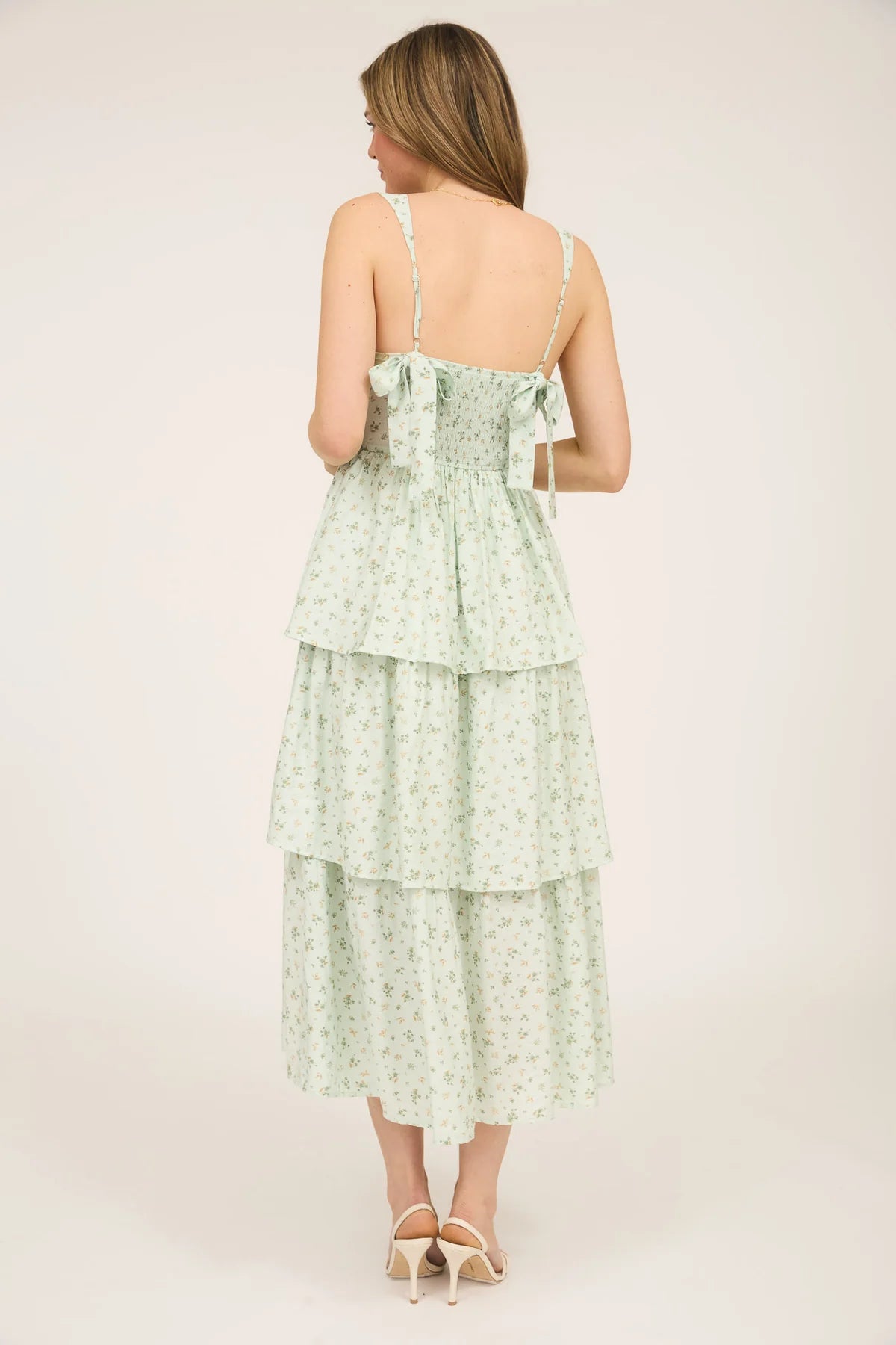 Floral Sleeveless Corset Midi Dress- Sage Green