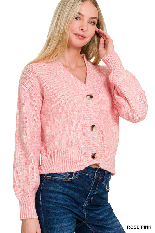 Cozy Button-Up Chenille Cardigan – Rose Pink