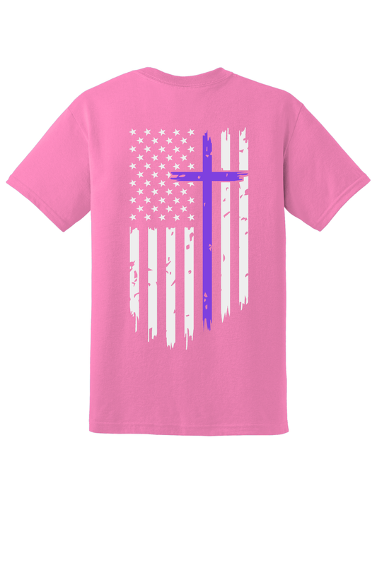 Faith Over Fear Cross Flag Tee – Pink