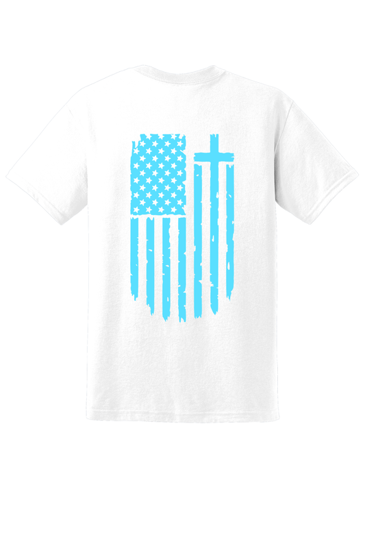 Faith Over Fear Cross Flag Tee – White / Blue