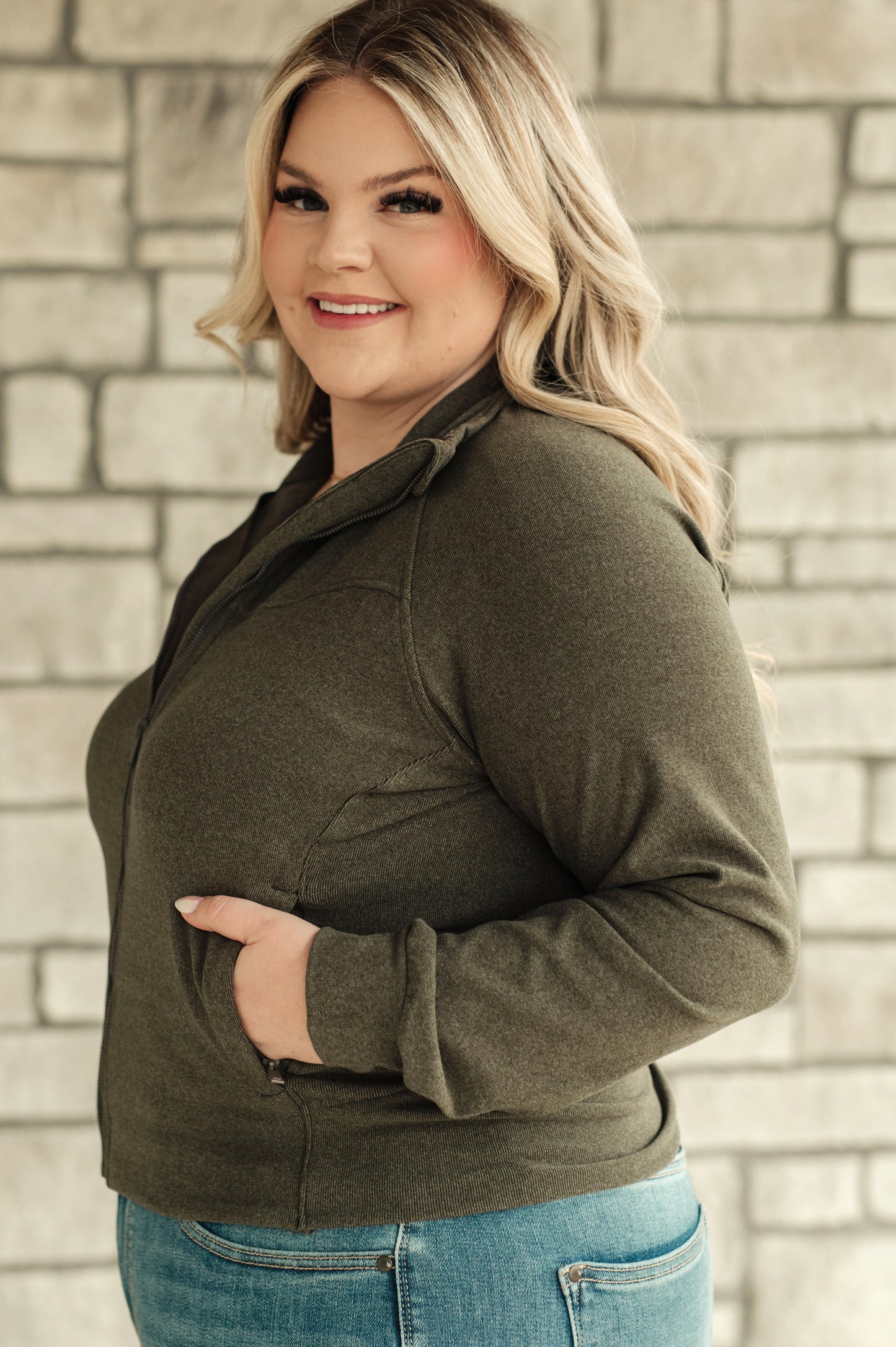 Zip Up Jacket in Olive